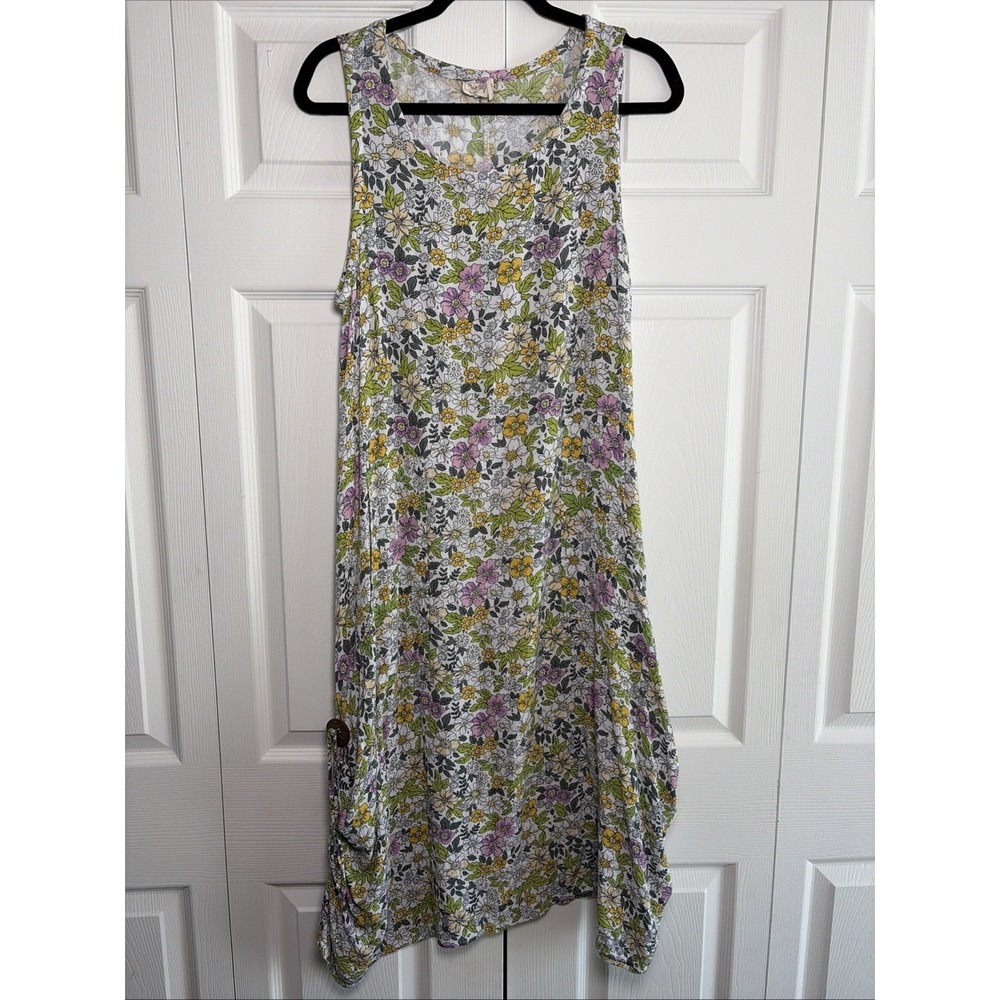 Water Lily Boho Floral Handkerchief‎ Hem Dress Womens Size Large Pockets